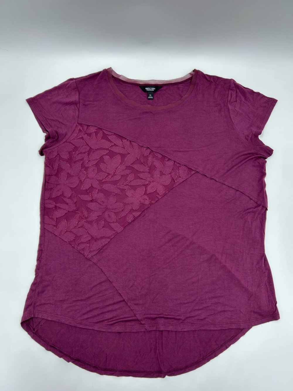 Simply Vera Vera Wang Plum Short Sleeve Lace-Panel Tee XL